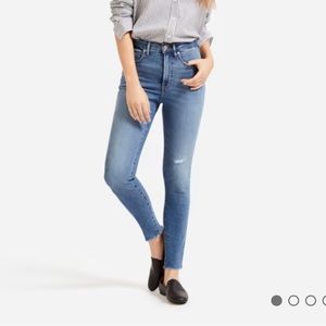 Everlane Distressed Mid Blue Authentic Stretch High Rise Skinny Jean Sz 26 Ankle